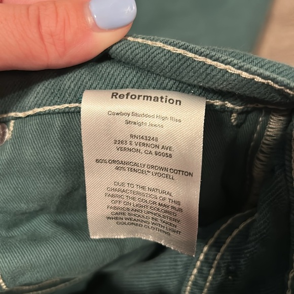 Reformation Cowboy Studded High Rise Straight Jeans Green Size 28 Inseam 28 - Picture 6 of 6
